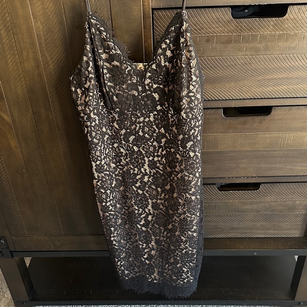 Express Black Lace Overlay Midi Dress